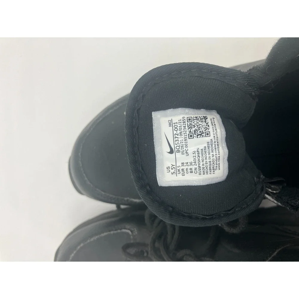 Nike Manoa Leather‎ BQ5372-001 Boots Kids US 5.5 Black Lace Up Round Toe Ankle
